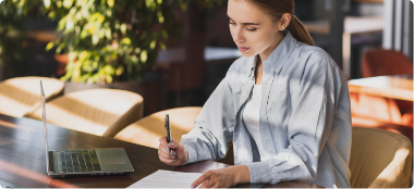 beautiful woman writing clipboard
