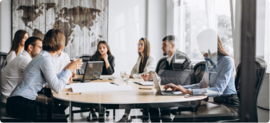 group people working out business plan office